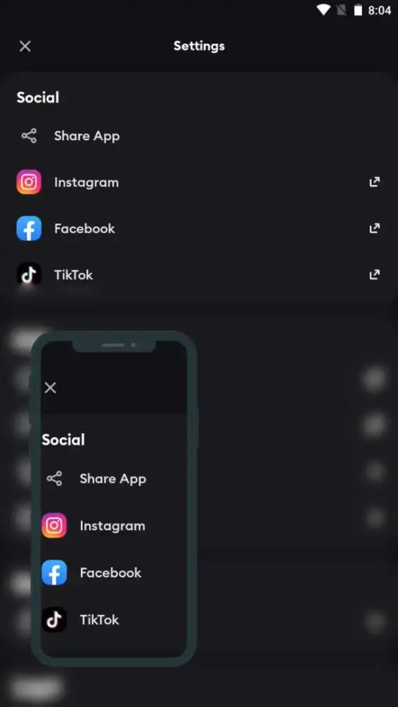 Screenshot of a smartphone interface showing the screen to quickly save and share photos/videos on various social media platforms like Facebook, Instagram and TikTok etc.